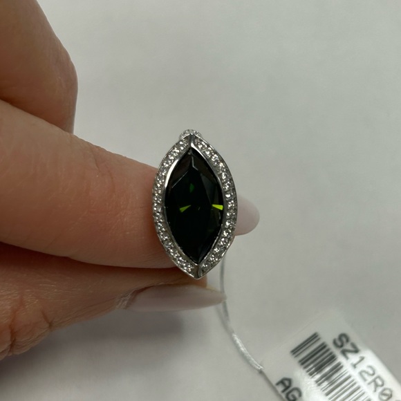 Suzy Levian Sterling Silver Green Maquise CZ & White CZ Ring NWT Size #5 - Picture 4 of 7